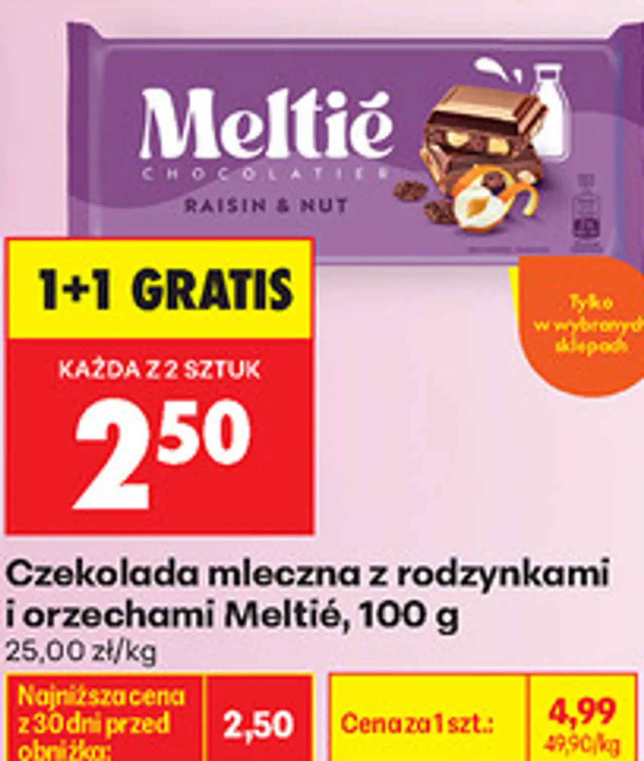 Czekolada mleczna z rodzynkami i orzechami Meltie