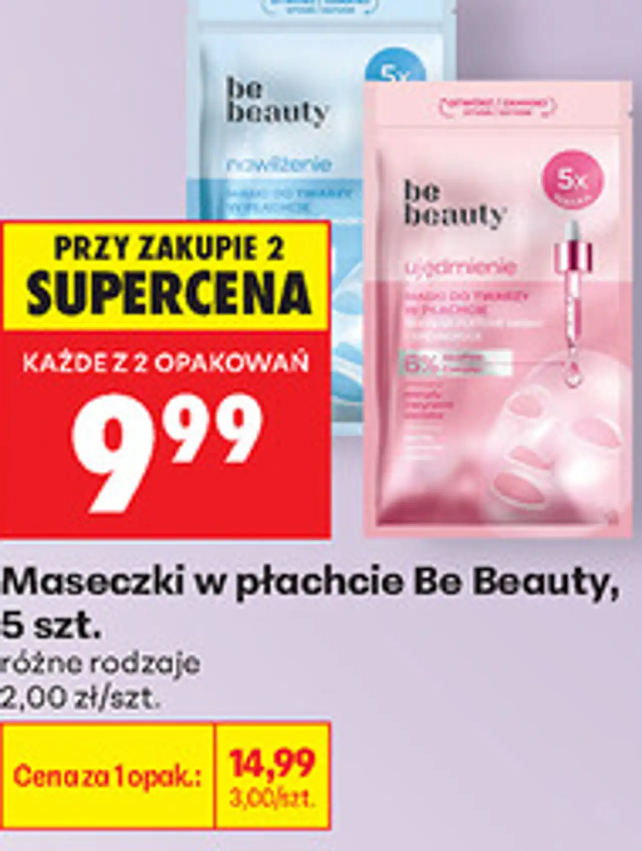 Maseczki w płachcie Be Beauty, 5 szt.