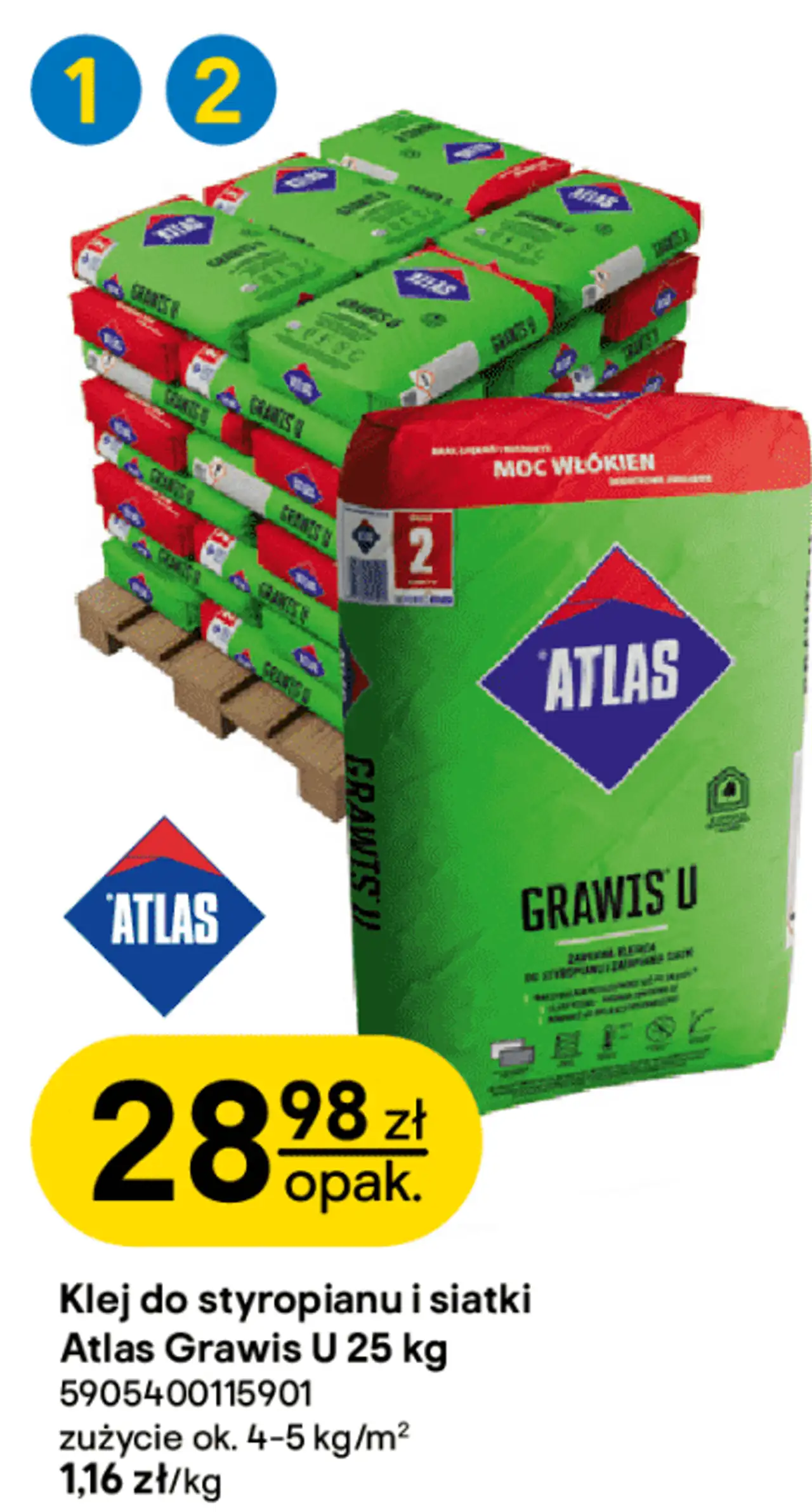 Klej do styropianu i siatki Atlas Grawis U 25 kg