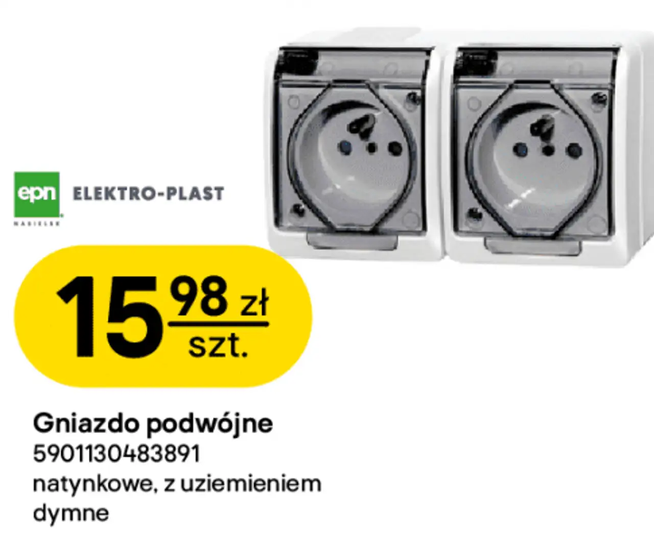 Gniazdo podwójne natynkowe, z uziemieniem dymne EPN Elektro-Plast