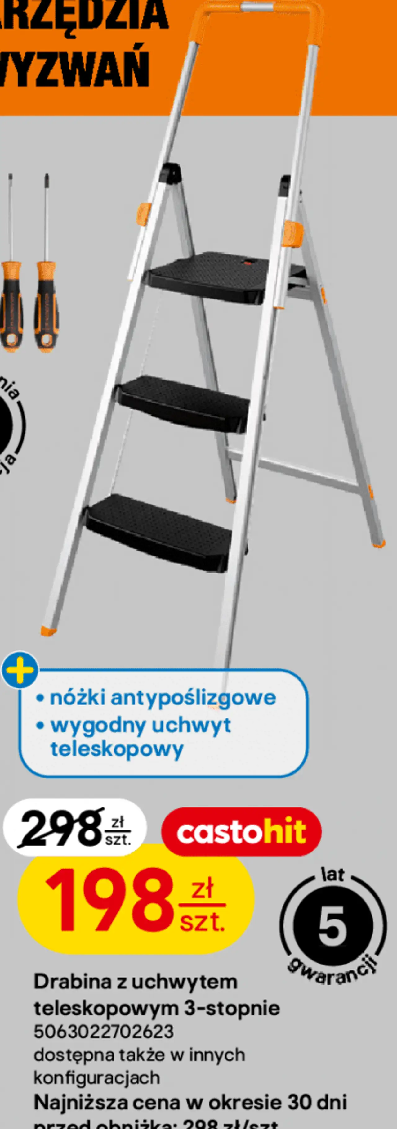 Drabina z uchwytem teleskopowym 3-stopnie