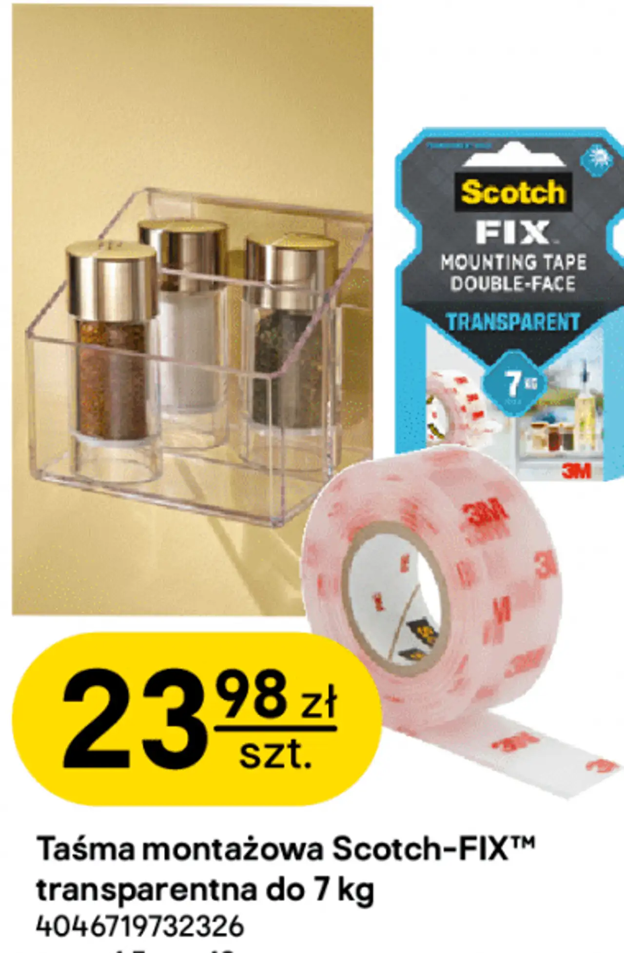 Taśma montażowa Scotch-FIX™ transparentna do 7 kg 1,5 m x 19 mm