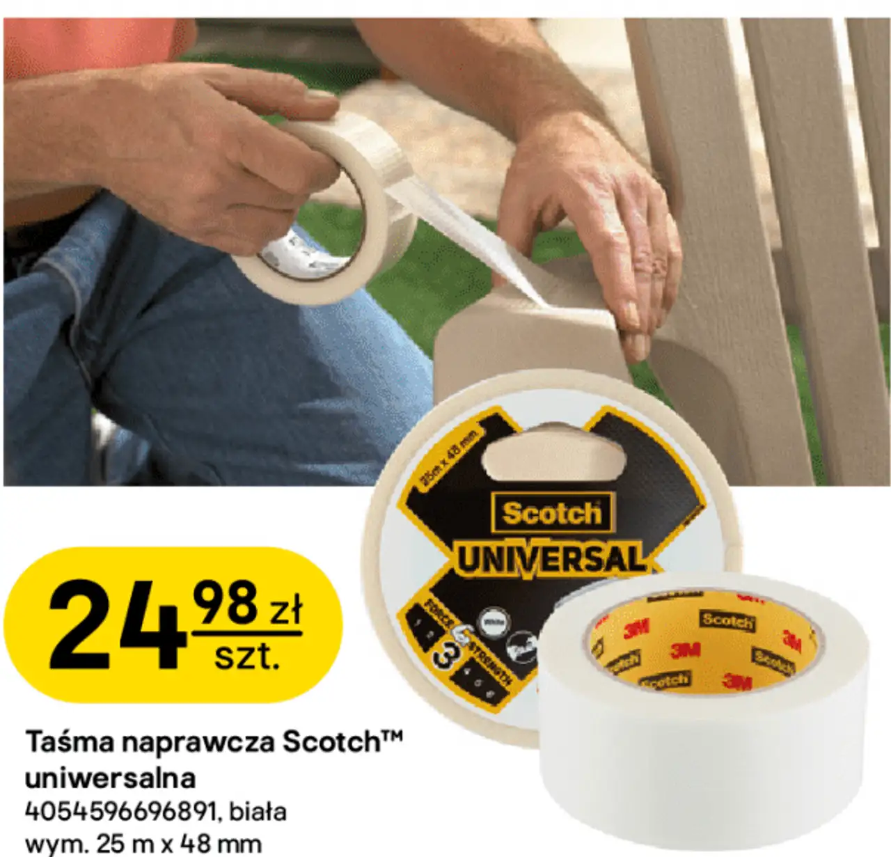 Taśma naprawcza Scotch™ uniwersalna biała 25 m x 48 mm