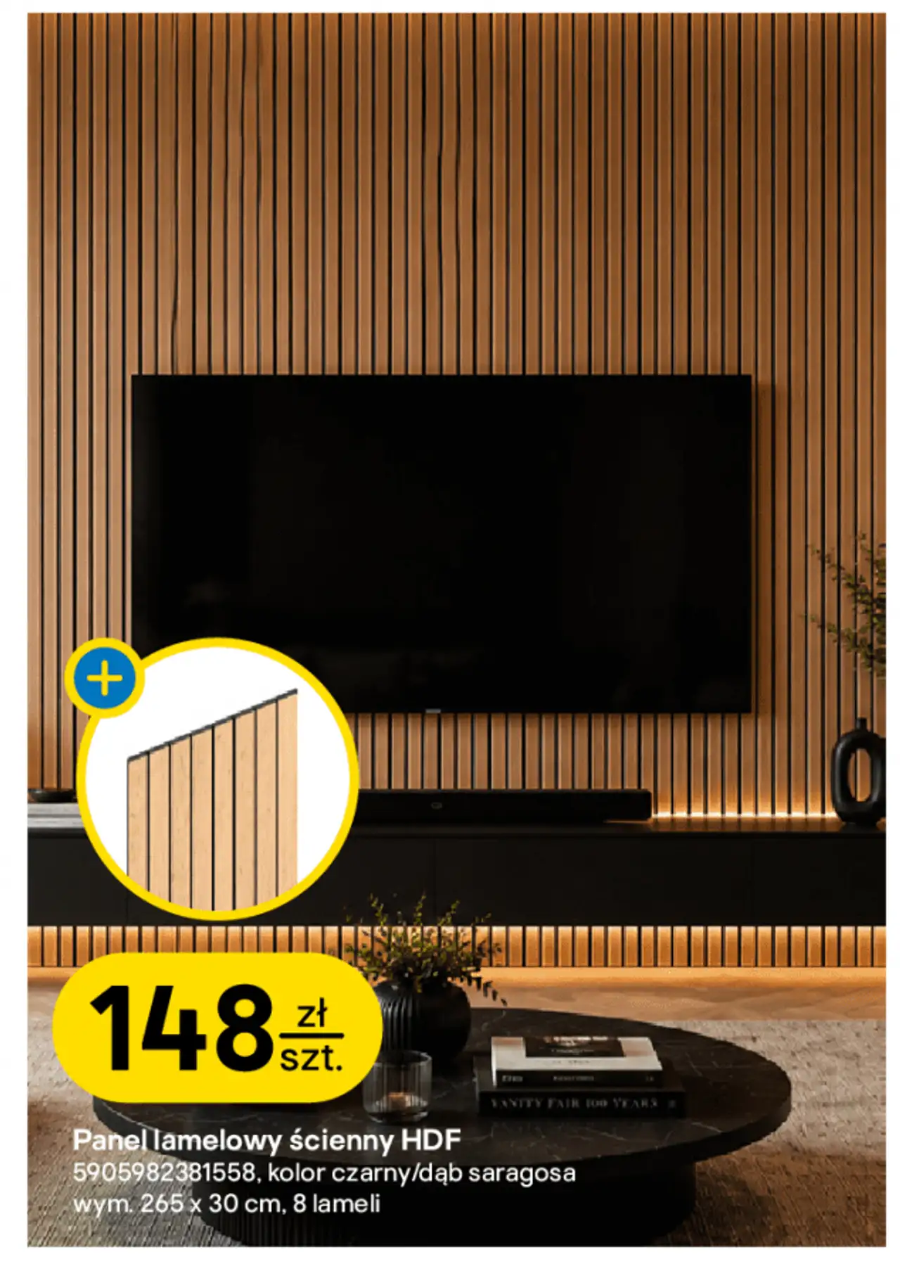 OK WALL Panel lamelowy ścienny HDF, czarny/dąb sarragosa