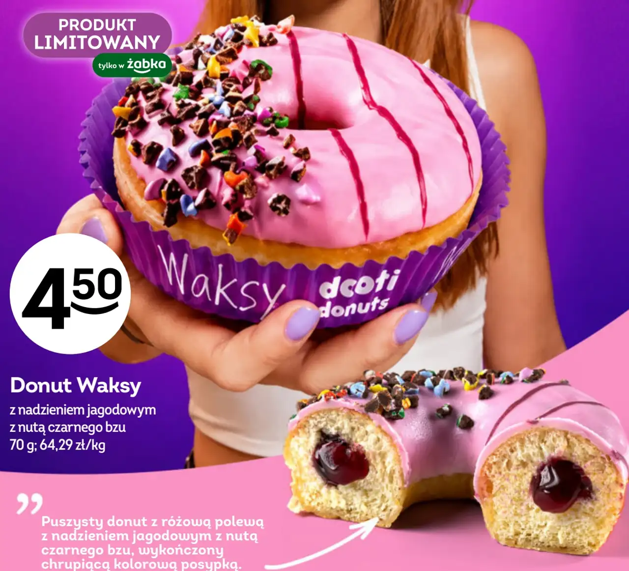 Dooti Donuts Donut Waksy z nadzieniem jagodowym z nutą czarnego bzu 70 g