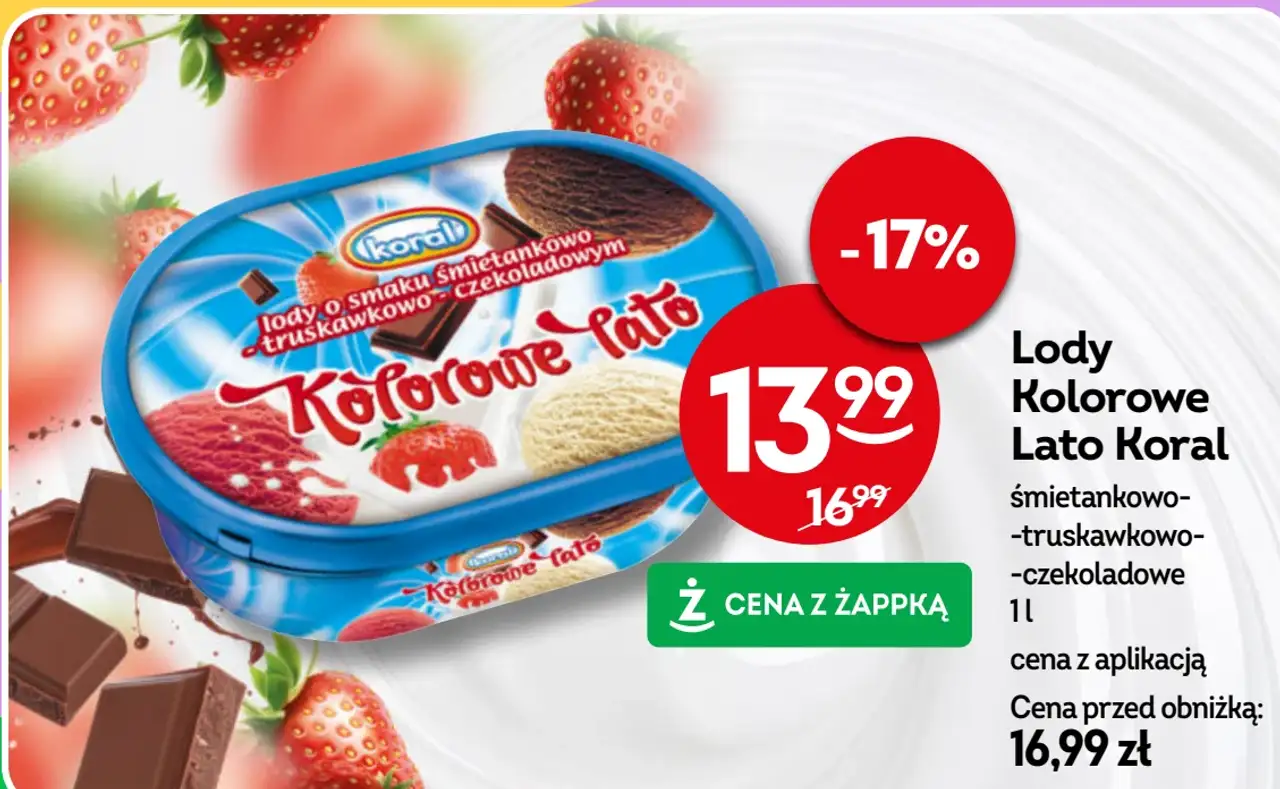 Lody Kolorowe Lato Koral śmietankowo-truskawkowo-czekoladowe