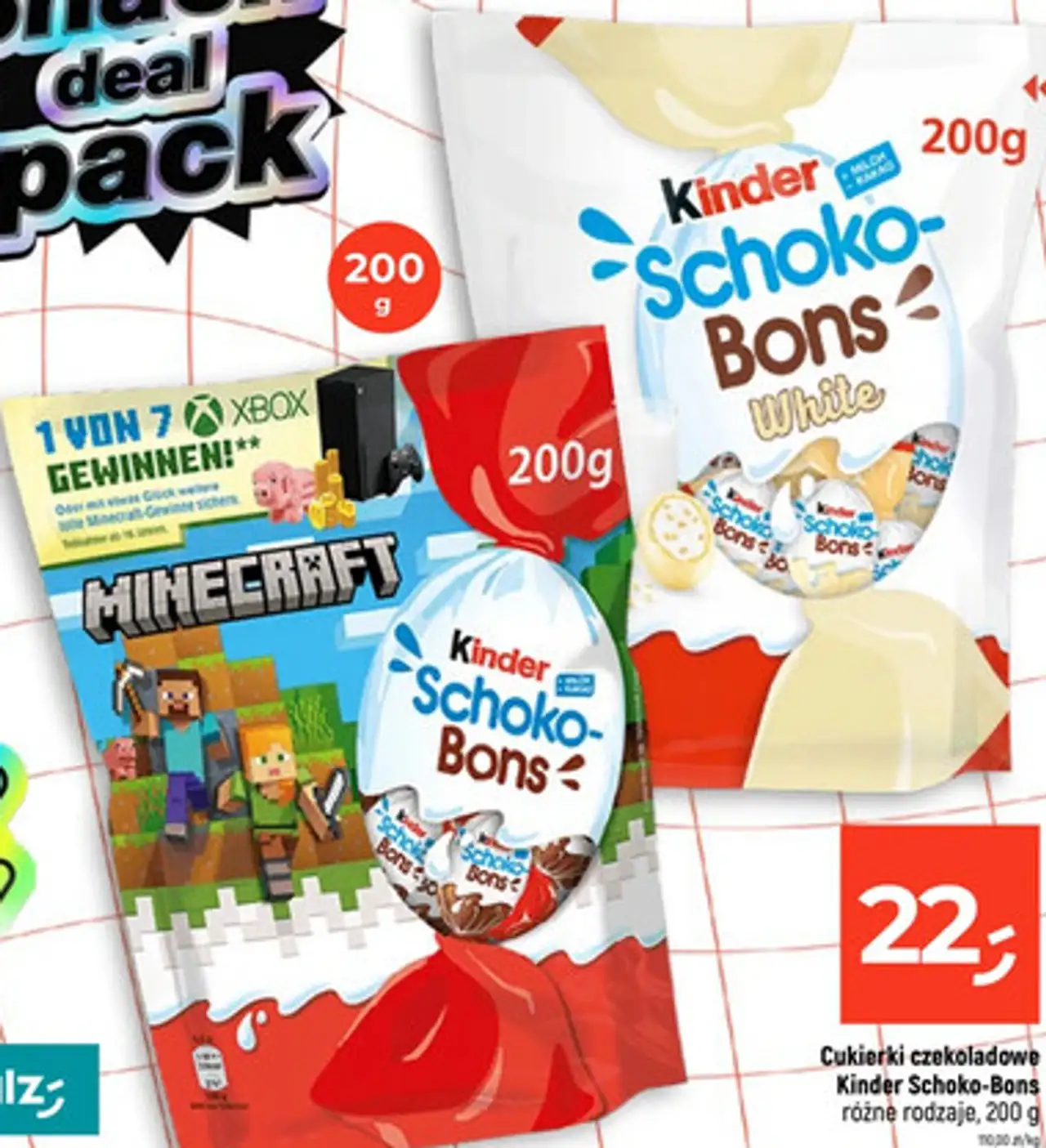 Cukierki czekoladowe Kinder Schoko-Bons, różne rodzaje