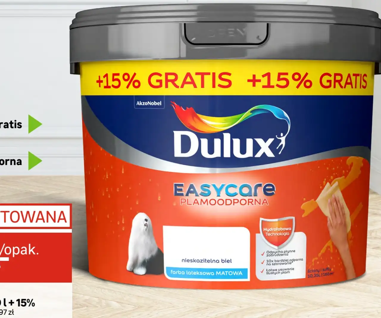 Emulsja biała DULUX EASYCARE 9 l + 15%