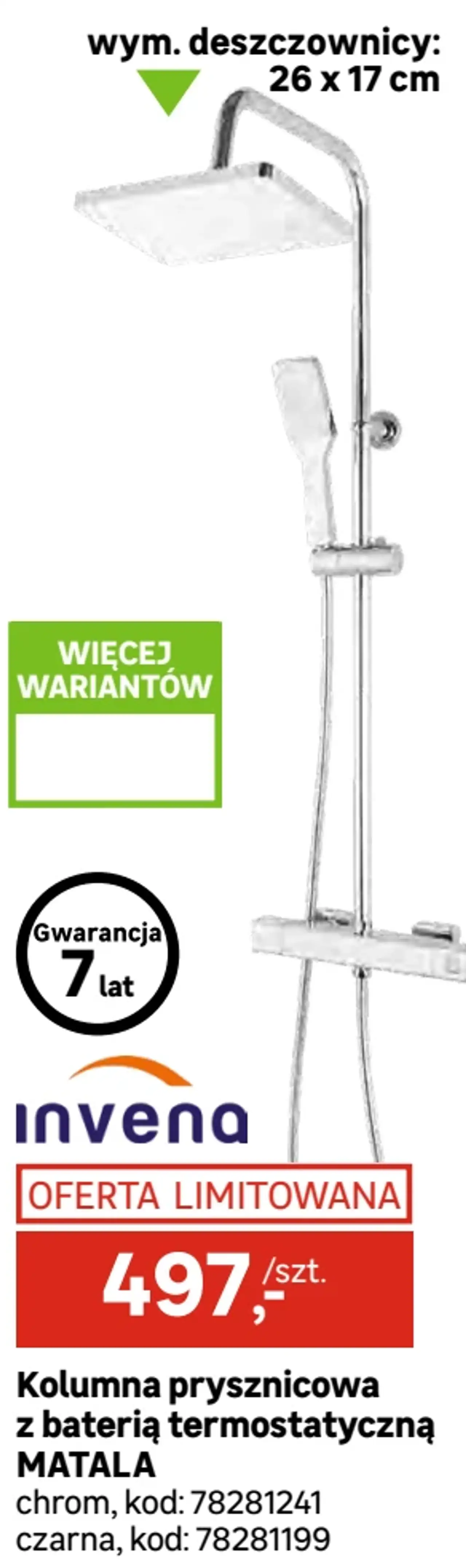 Kolumna prysznicowa z baterią termostatyczną MATALA Invena