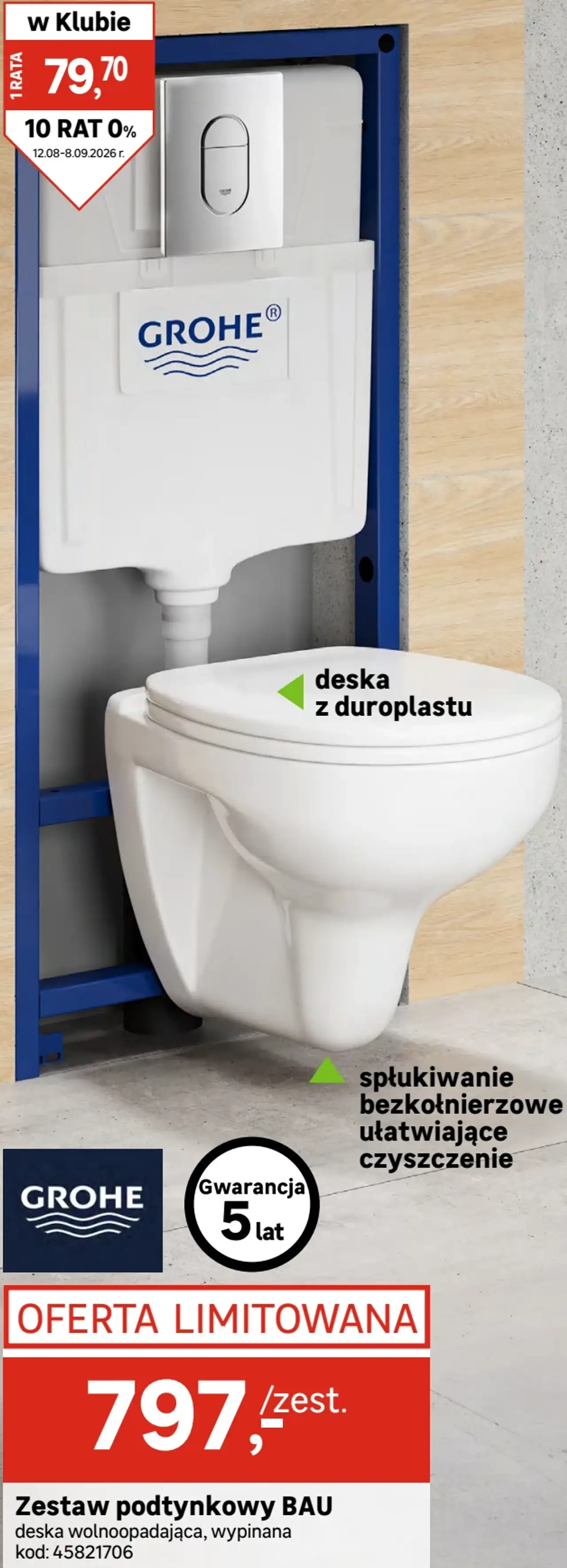 Zestaw podtynkowy BAU deska wolnoopadająca, wypinana, kod: 45821706