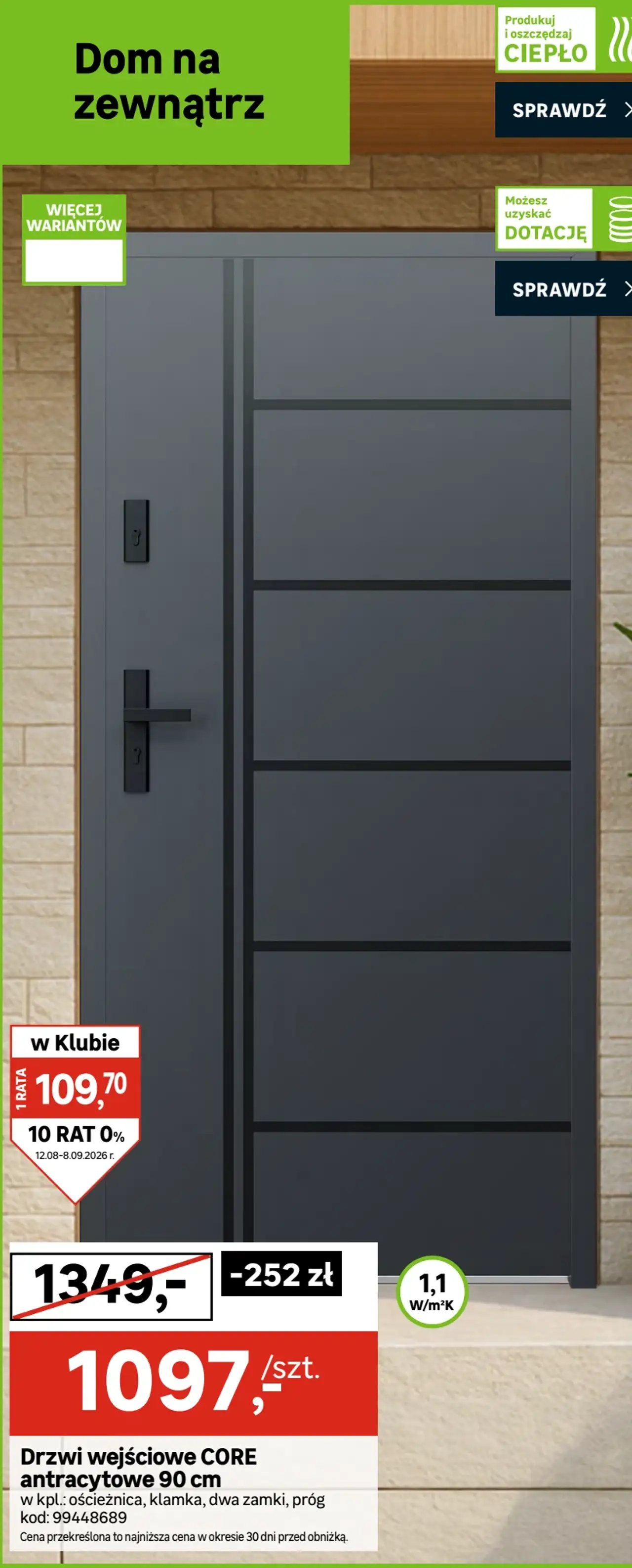 Drzwi wejściowe CORE antracytowe 90 cm