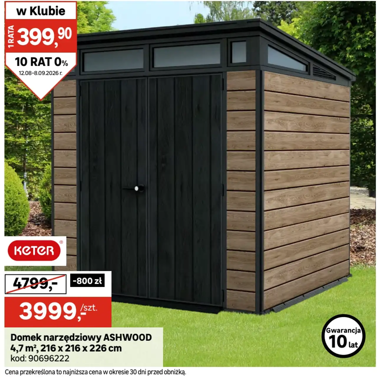 Domek narzędziowy ASHWOOD 4,7 m², 216 x 216 x 226 cm