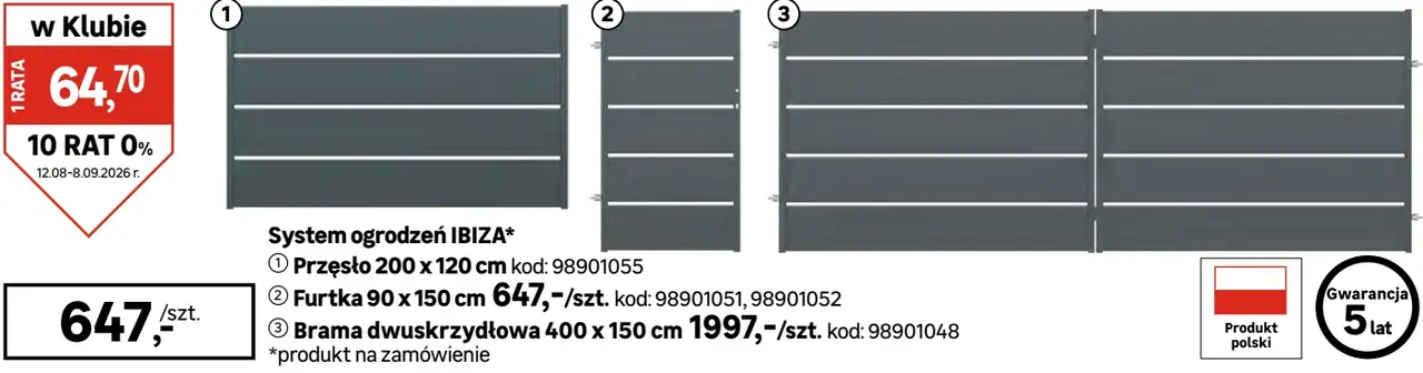 System ogrodzeń IBIZA - Przęsło 200 x 120 cm