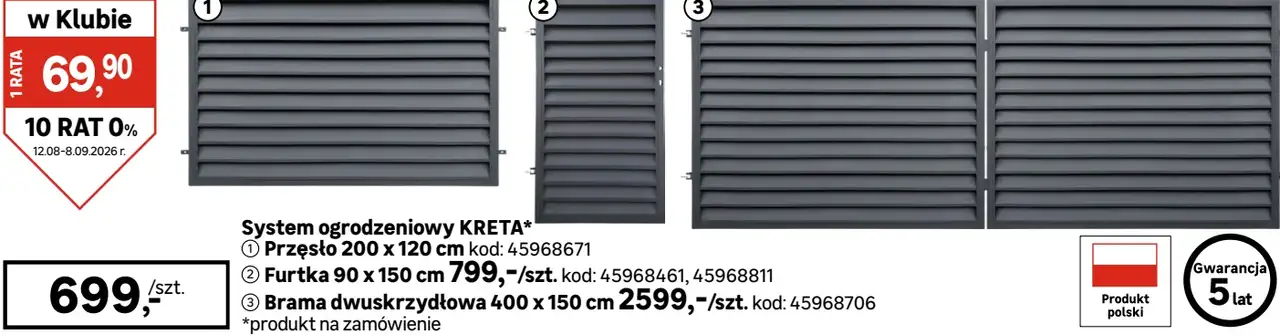 System ogrodzeniowy KRETA - Przęsło 200 x 120 cm
