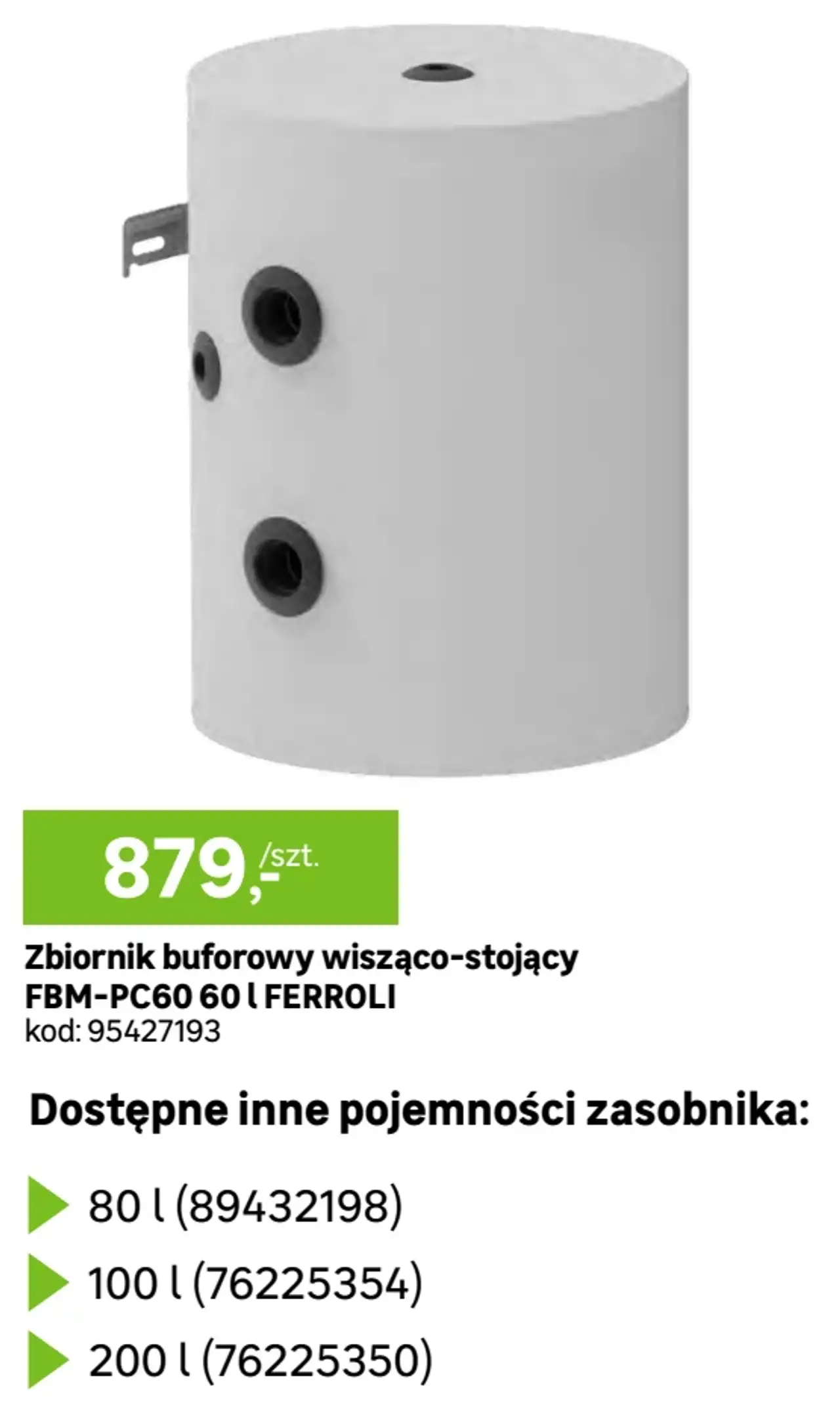 Zbiornik buforowy wisząco-stojący FBM-PC60 60 l FERROLI