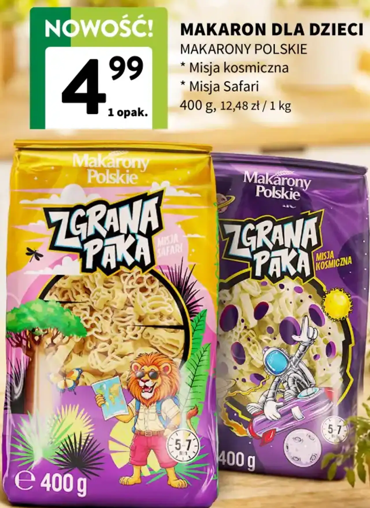 Makarony Polskie Zgrana Paka Makaron dla dzieci (Misja kosmiczna, Misja Safari)