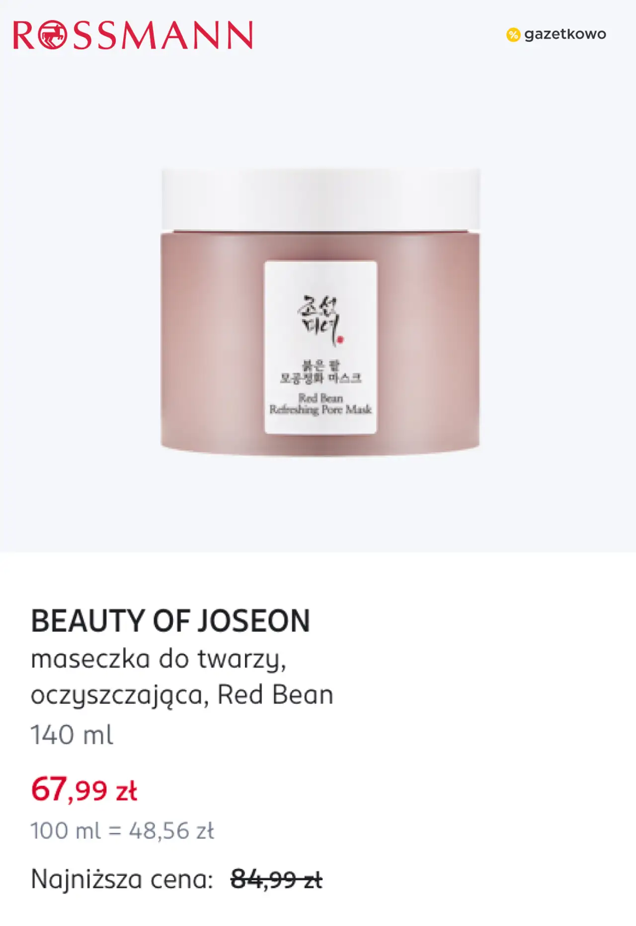 BEAUTY OF JOSEON maseczka do twarzy, oczyszczająca, Red Bean