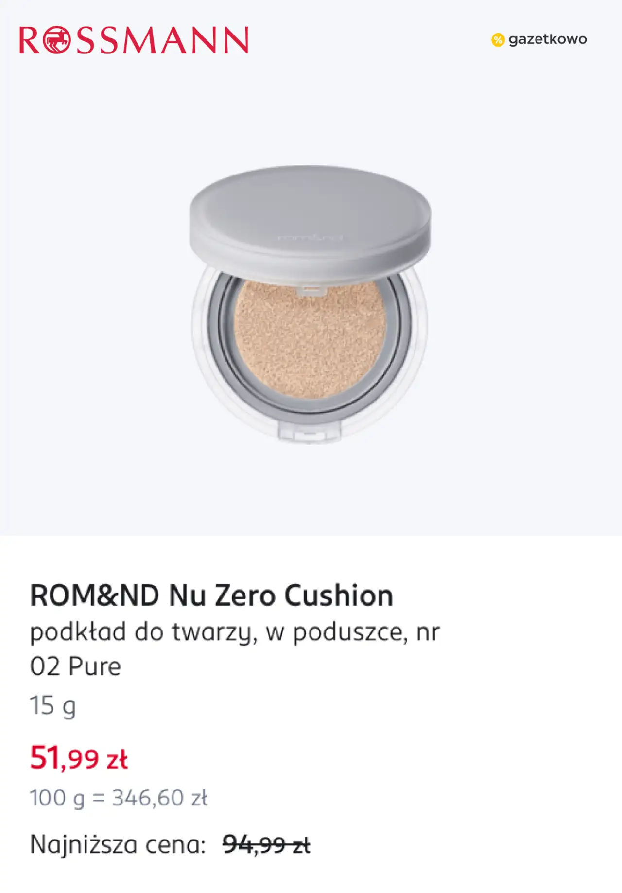 ROM&ND Nu Zero Cushion podkład do twarzy, w poduszce, nr 02 Pure