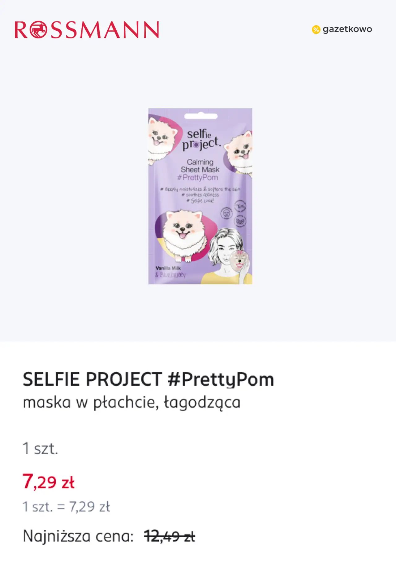 SELFIE PROJECT #PrettyPom maska w płachcie, łagodząca