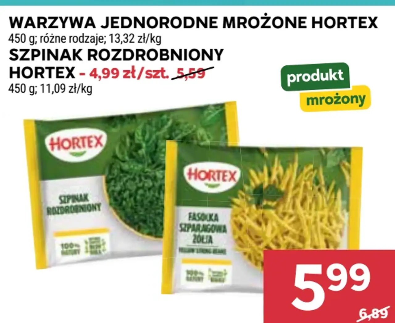 Warzywa jednorodne mrożone / Szpinak rozdrobniony Hortex