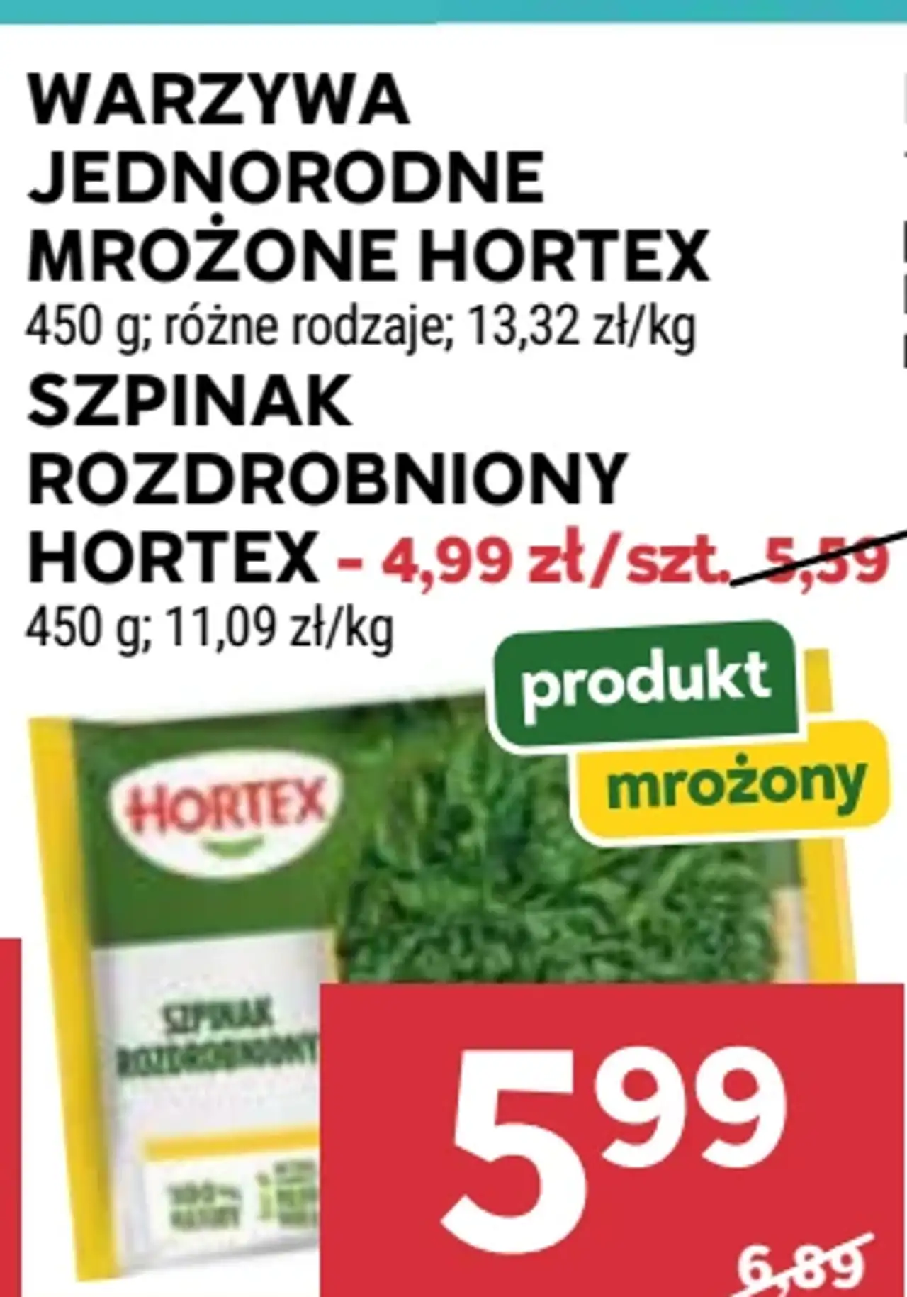 Warzywa jednorodne mrożone Hortex, Szpinak rozdrobniony