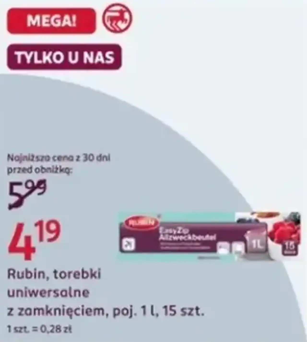 Rubin, torebki uniwersalne z zamknięciem, poj. 1 l, 15 szt.