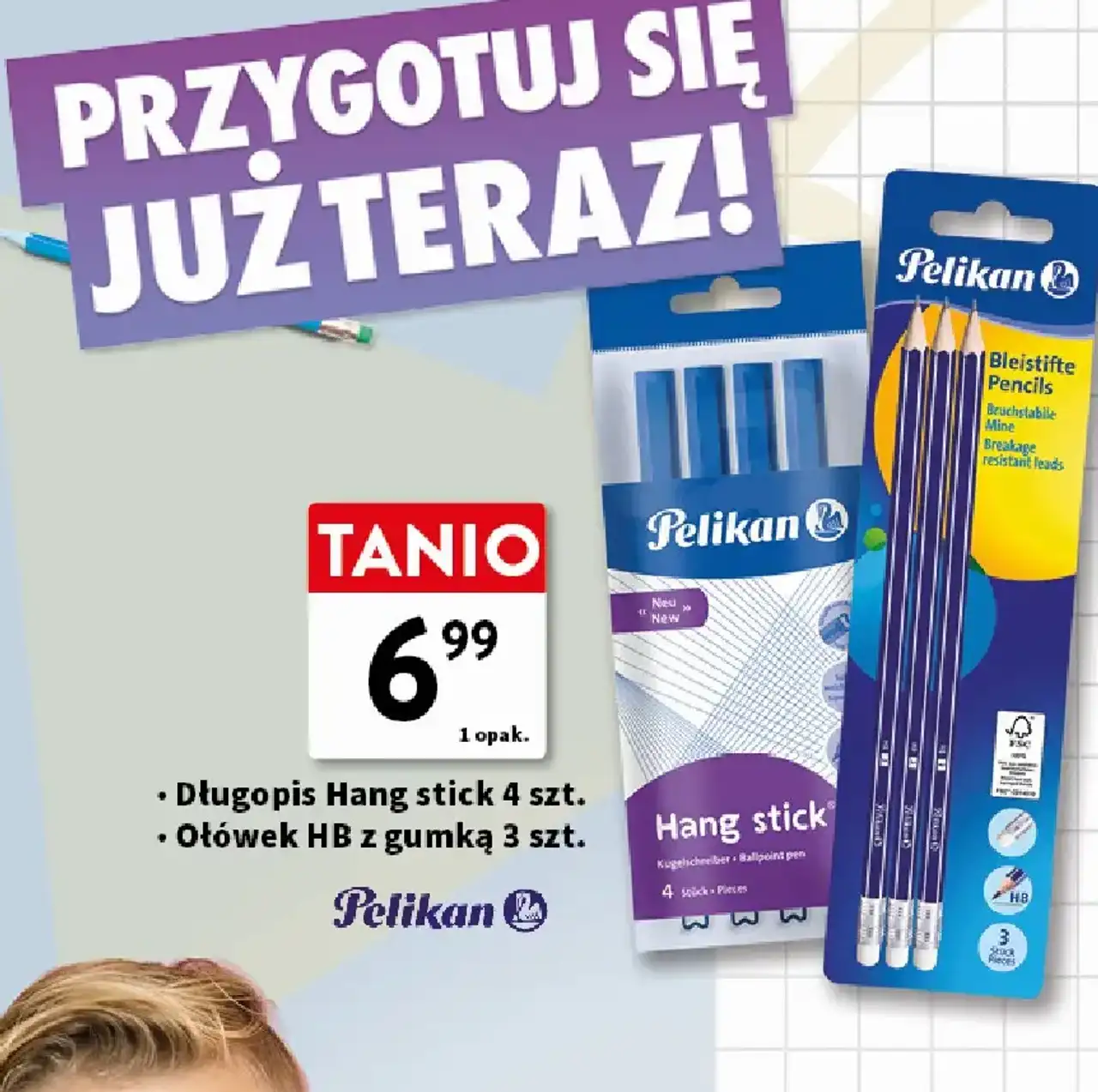 Długopis Hang stick 4 szt. / Ołówek HB z gumką 3 szt. Pelikan