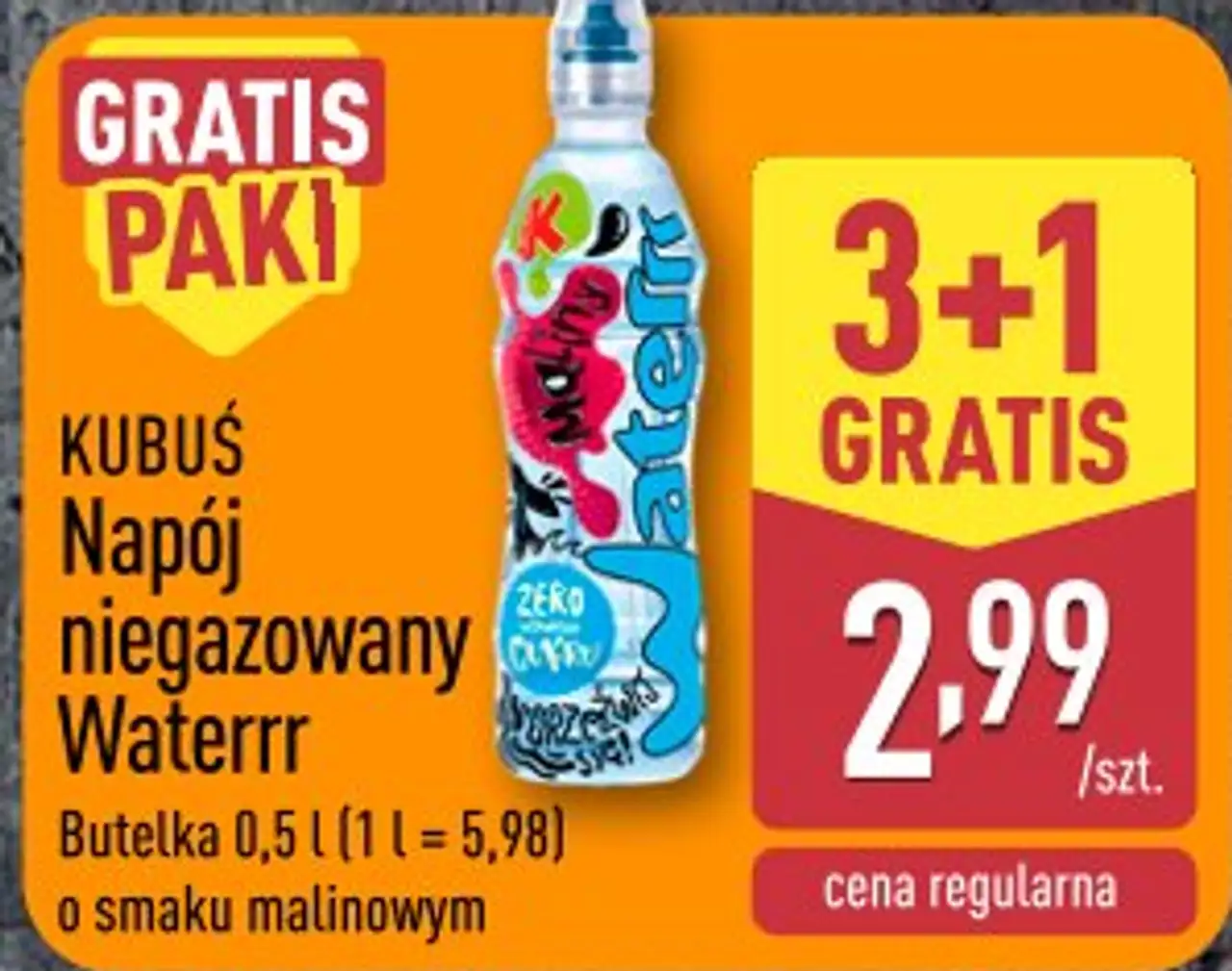 Kubuś Napój niegazowany Waterrr o smaku malinowym