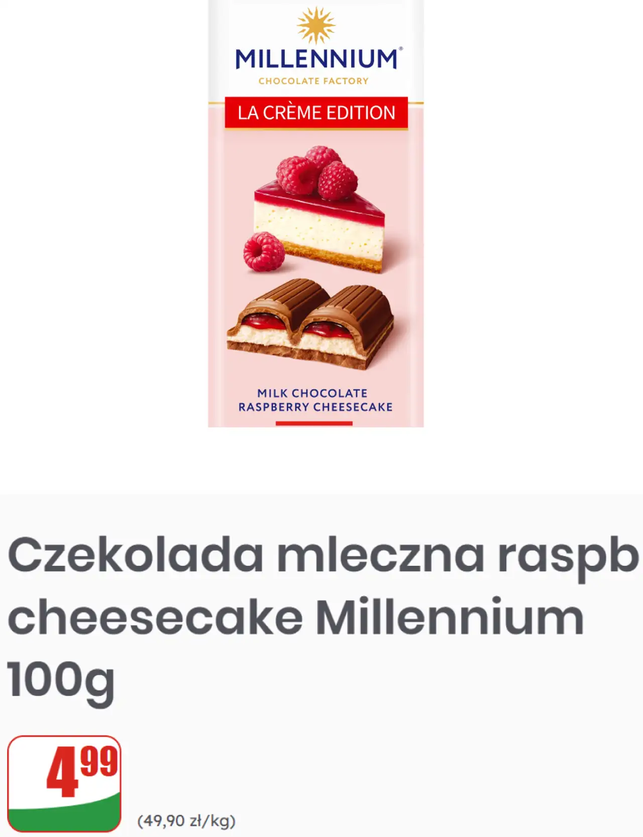 Czekolada mleczna raspb cheesecake Millennium 100g