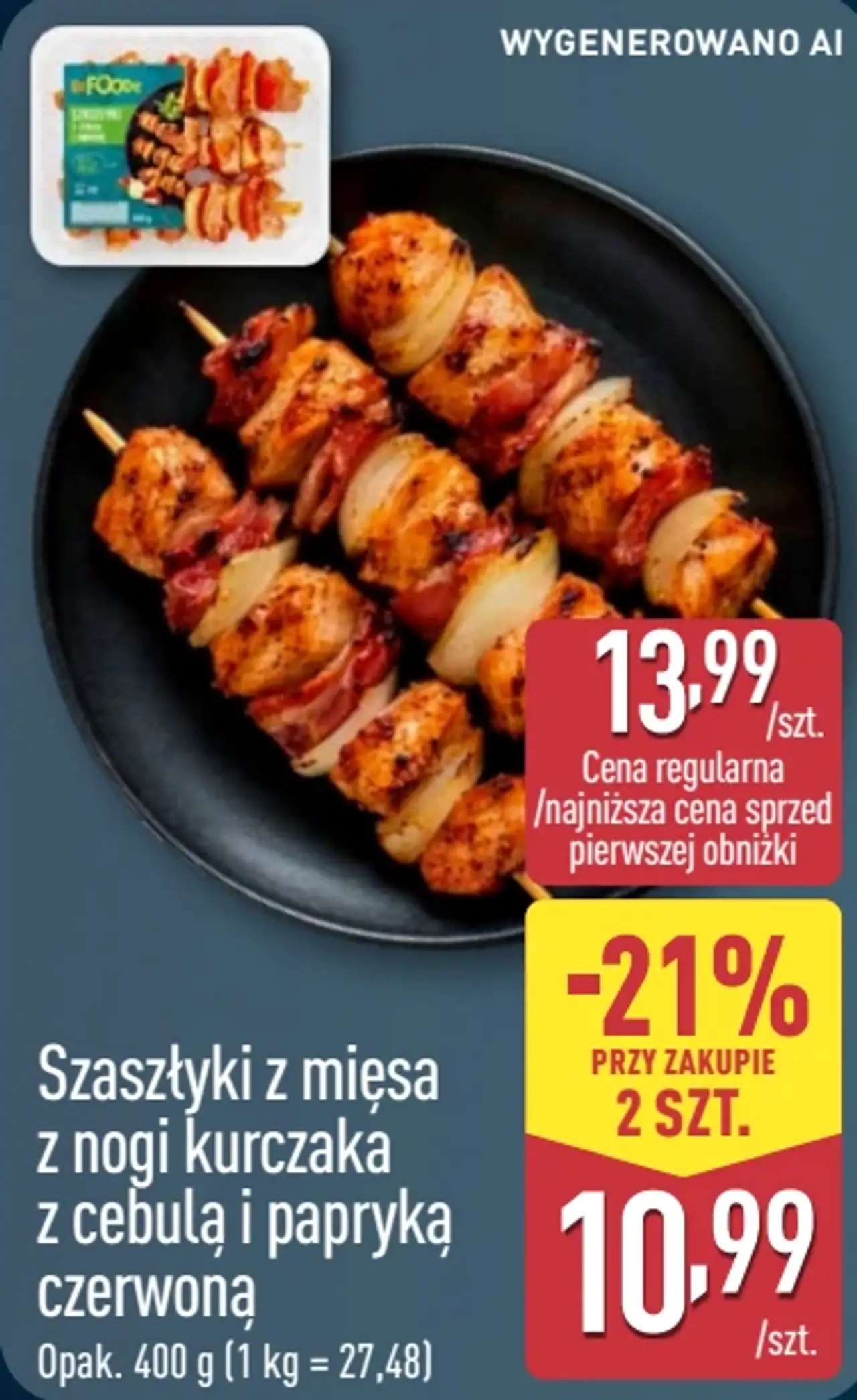 Szaszłyki z mięsa z nogi kurczaka z cebulą i papryką czerwoną Food to Go