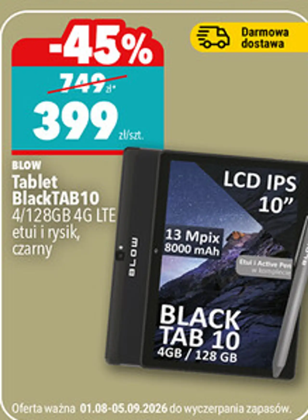Tablet BLOW BlackTAB10 4/128GB 4G LTE etui i rysik