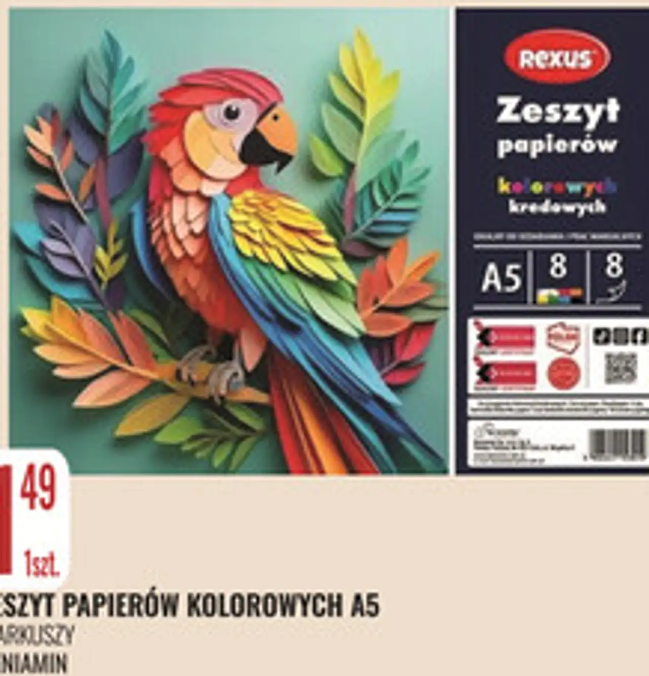 Zeszyt papierów kolorowych A5 Beniamin 8 arkuszy