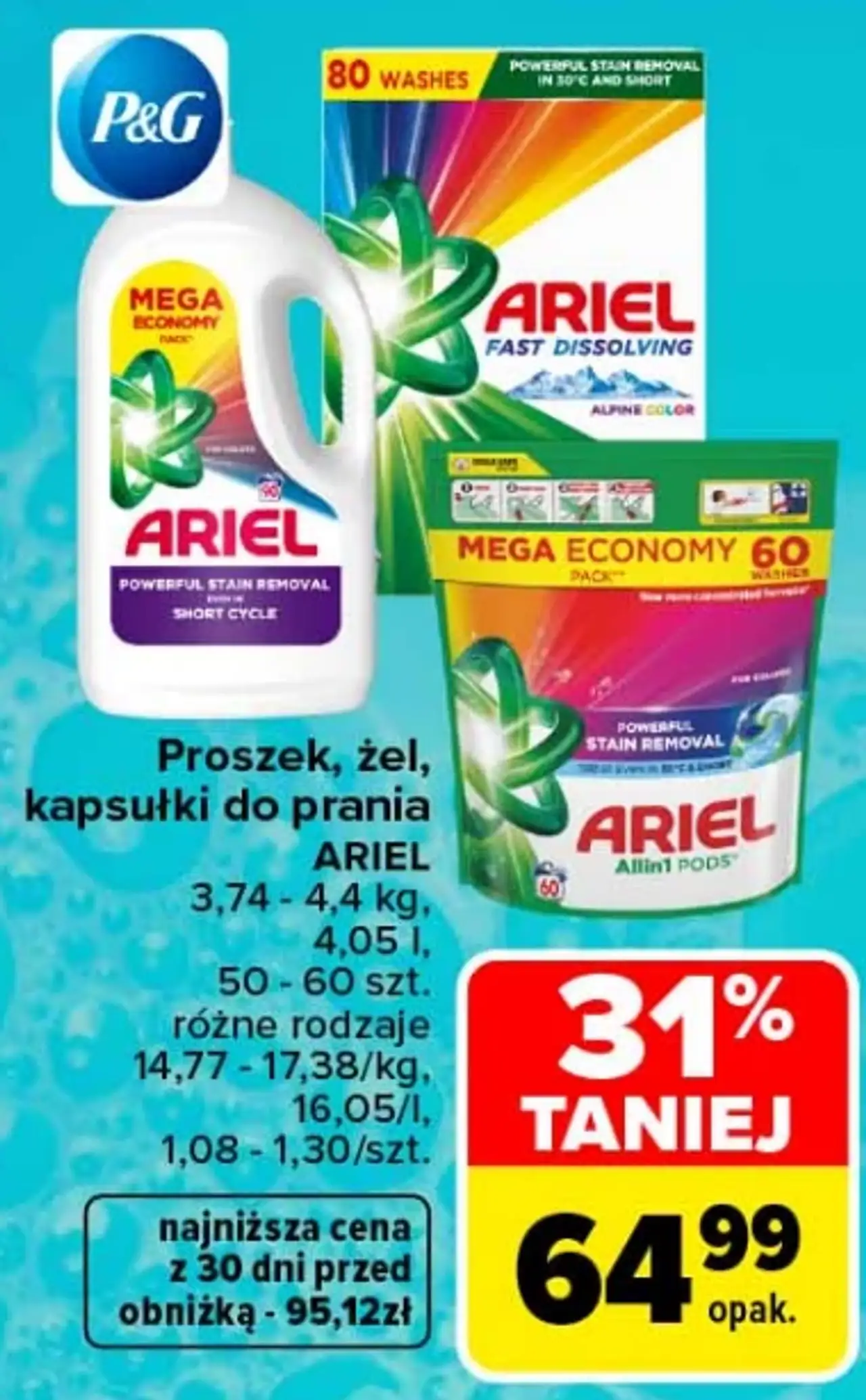Proszek, żel, kapsułki do prania Ariel