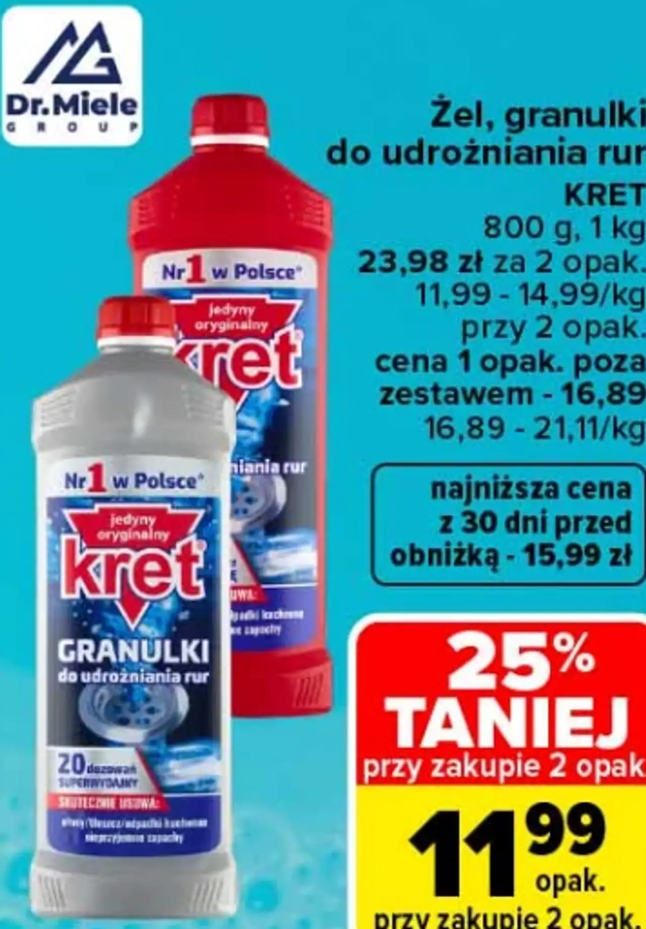 Żel, granulki do udrożniania rur Kret