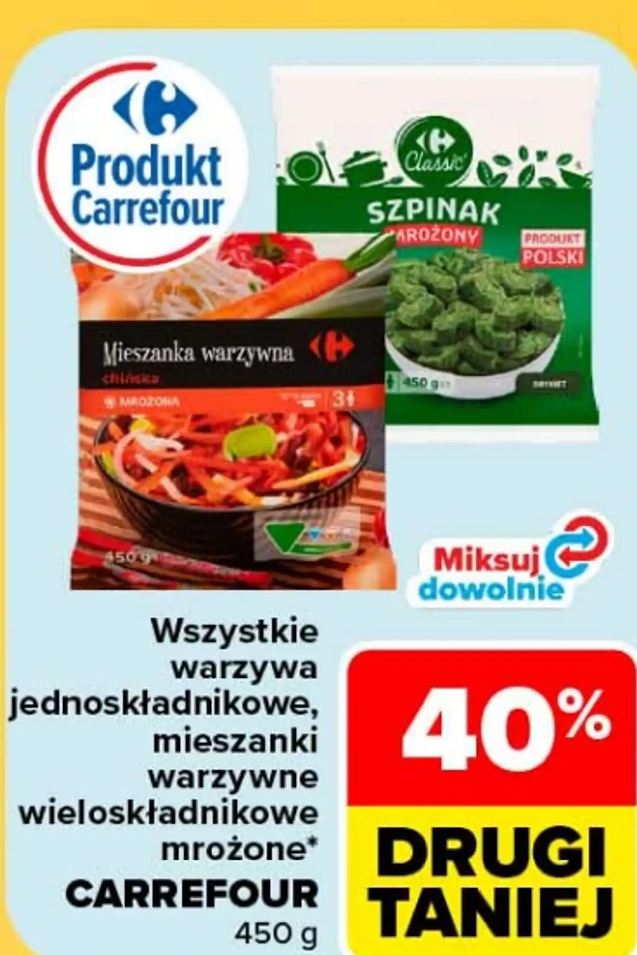 Wszystkie warzywa jednoskładnikowe, mieszanki warzywne wieloskładnikowe mrożone Carrefour