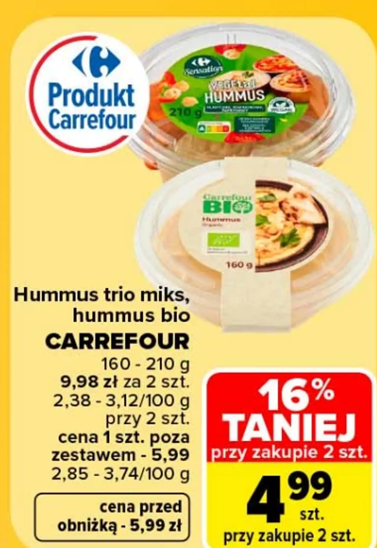 Hummus trio miks, hummus bio Carrefour