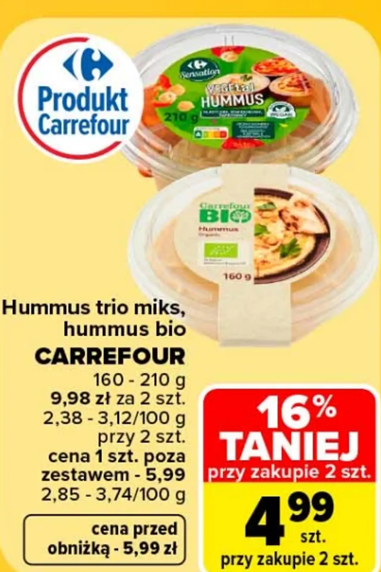 Hummus trio miks, hummus bio Carrefour