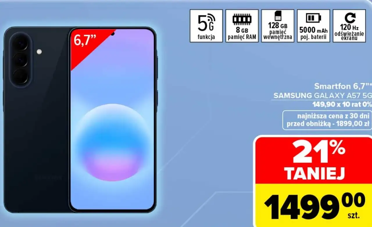 Smartfon 6,7" SAMSUNG GALAXY A57 5G