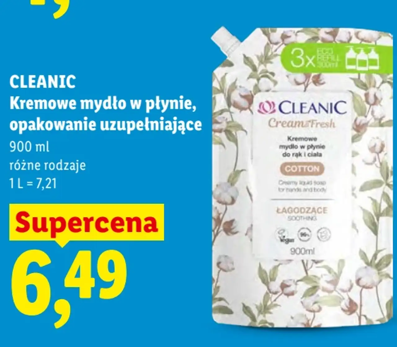 CLEANIC Kremowe mydło w płynie, opakowanie uzupełniające 900 ml