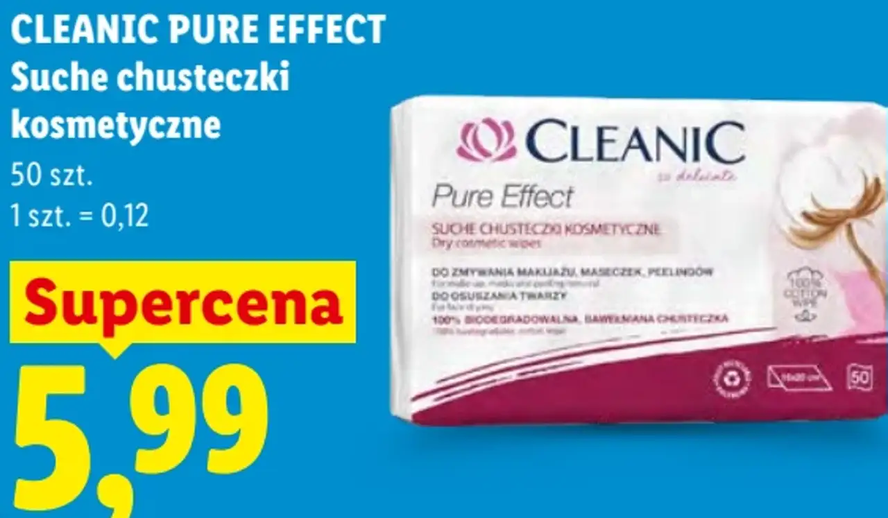 CLEANIC PURE EFFECT Suche chusteczki kosmetyczne 50 szt.