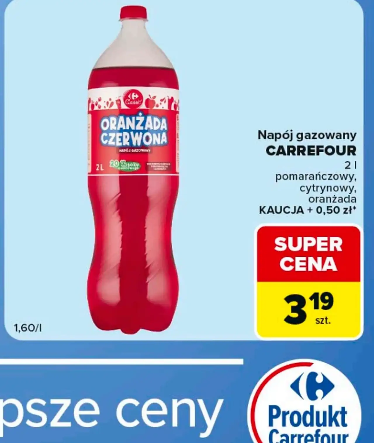 Napój gazowany Oranżada czerwona Carrefour Classic