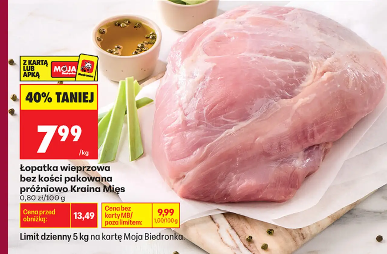 Łopatka wieprzowa bez kości pakowana próżniowo Kraina Mięs