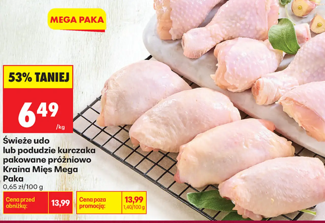 Świeże udo lub podudzie kurczaka pakowane próżniowo Kraina Mięs Mega Paka