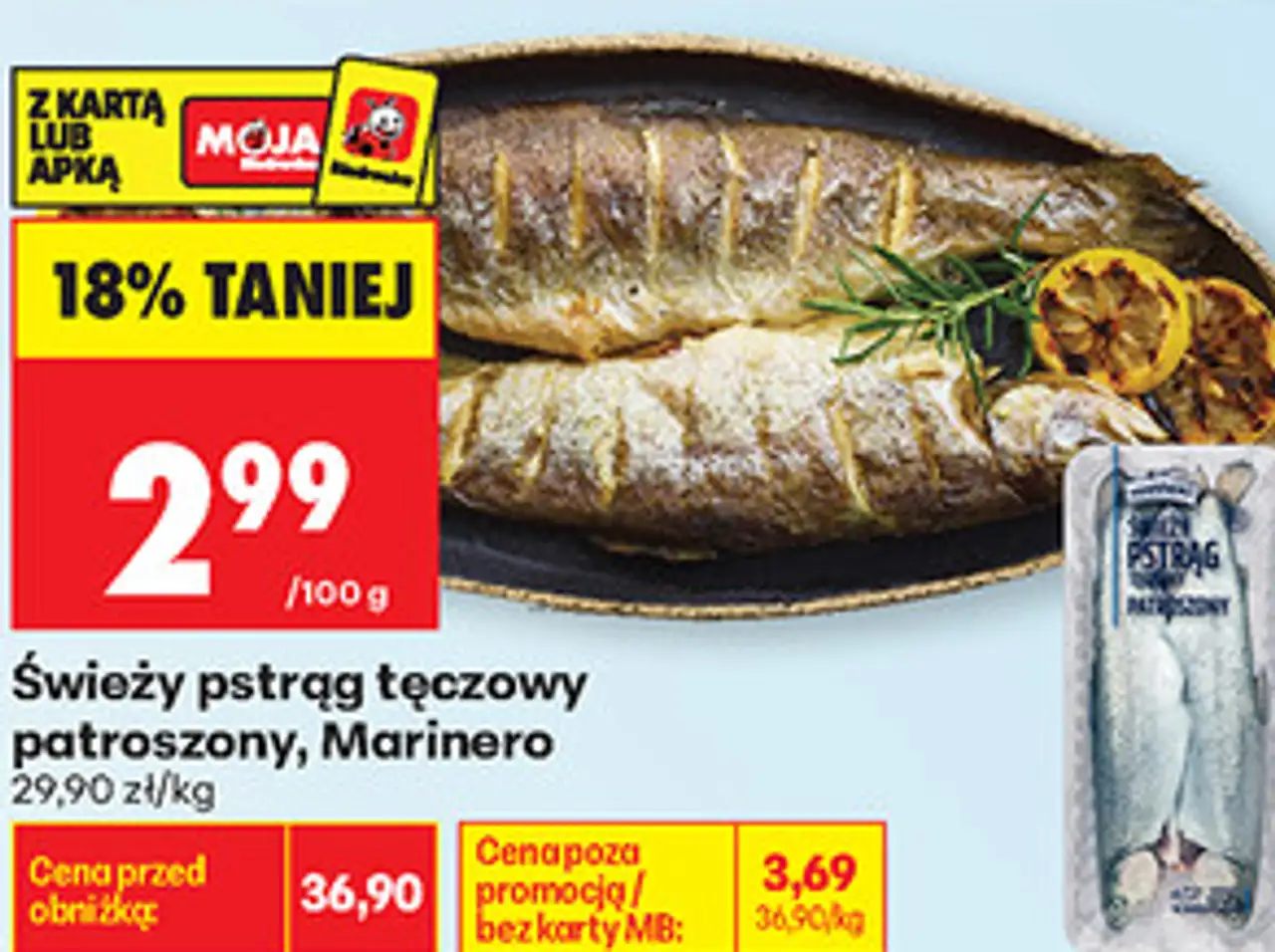 Świeży pstrąg tęczowy patroszony, Marinero