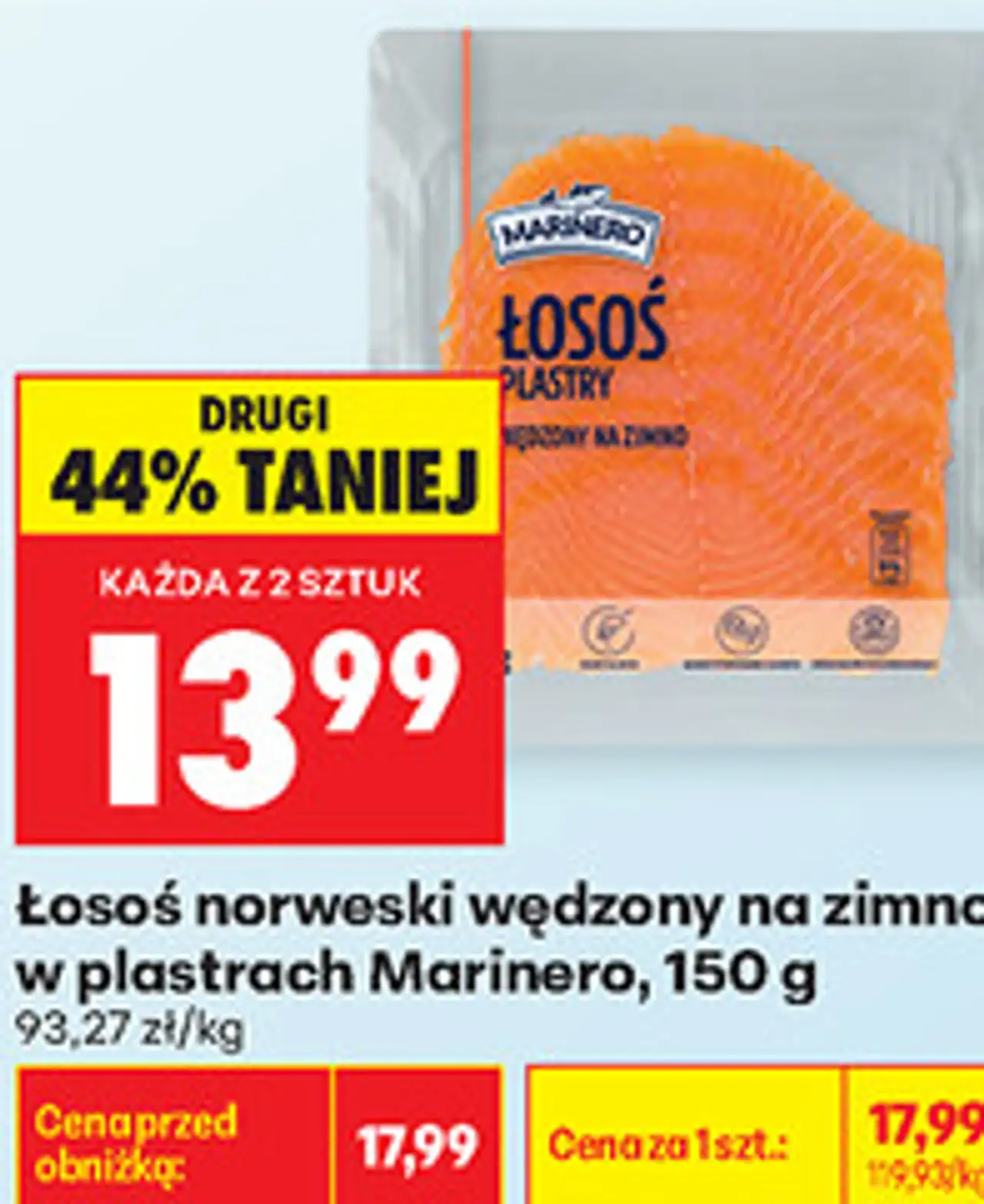 Łosoś norweski wędzony na zimno w plastrach Marinero, 150 g