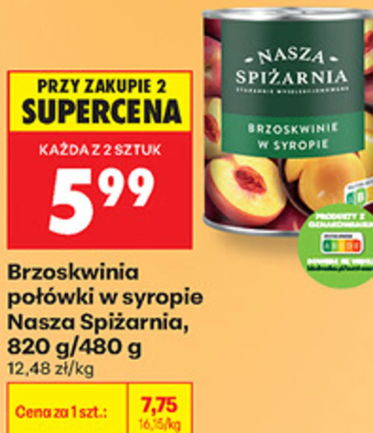 Brzoskwinia połówki w syropie Nasza Spiżarnia, 820 g/480 g