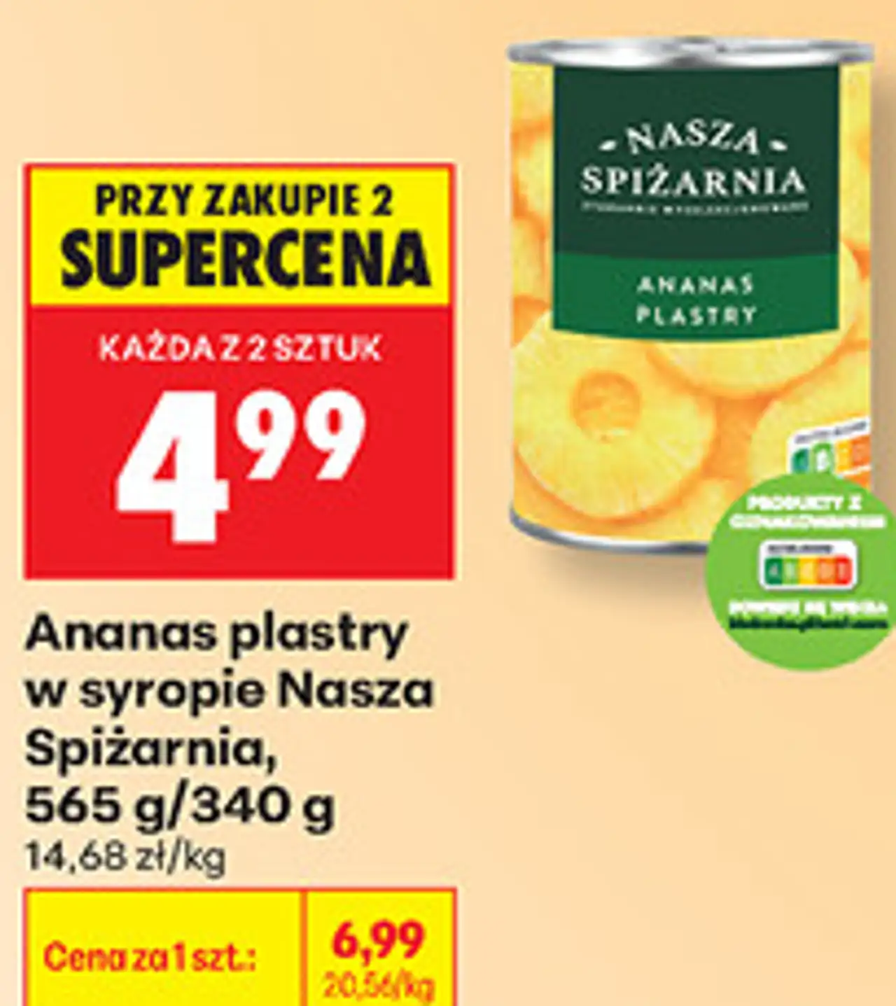 Ananas plastry w syropie Nasza Spiżarnia, 565 g/340 g