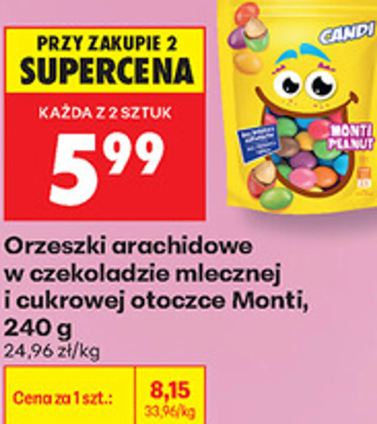 Orzeszki arachidowe w czekoladzie mlecznej i cukrowej otoczce Monti, 240 g