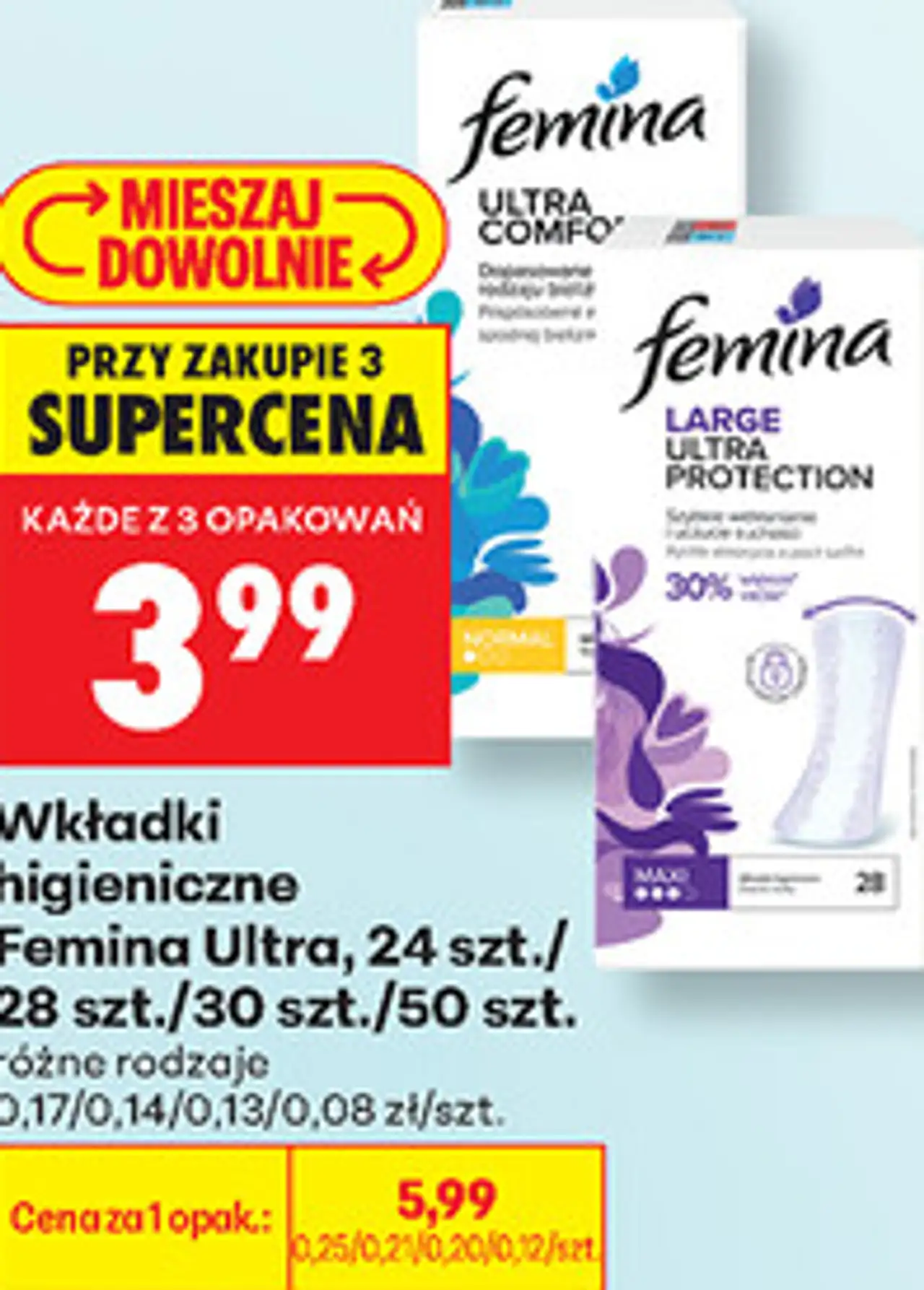 Wkładki higieniczne Femina Ultra, 24 szt./28 szt./30 szt./50 szt.