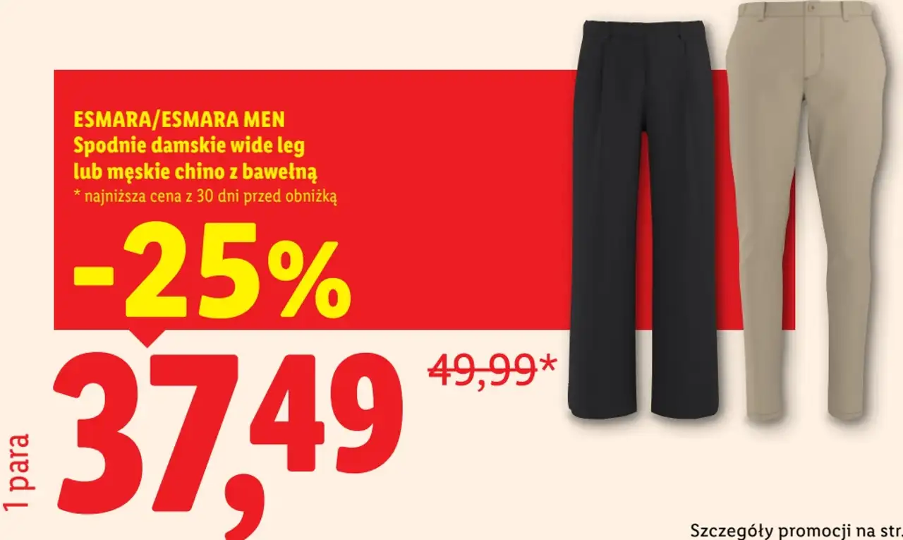 ESMARA/ESMARA MEN Spodnie damskie wide leg lub męskie chino z bawełną